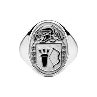 Image for Silver Mens Back Oval Family Coat of Arms Ring, Hollow