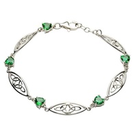 Image for Sterling Silver Trinity Green CZ Heart Stone Set Bracelet