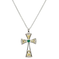 Sterling Silver Celtic Trinity Knot Cross with Diamonds and an Emerald