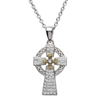 Image for Sterling Silver Gold Plated Celtic Cross with Swarovski Crystals