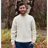 Image for Traditional Irish Crewneck Pullover Aran Sweater, Natural