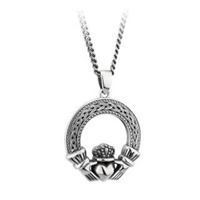 Silver Oxidised Heavy Celtic Claddagh Pendant