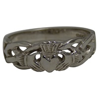 Celtic Knot Weave Claddagh Ladies Ring 14K White Gold