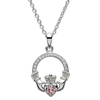 Sterling Silver Claddagh Birthstone June Pendant Adorned with Swarovski Crystal