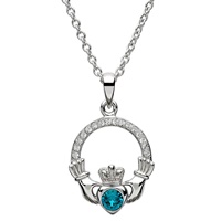 Image for Sterling Silver Claddagh Birthstone December Pendant Adorned With Swarovski Crystal