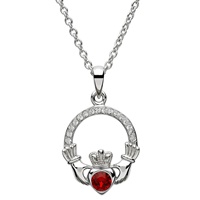 Image for Sterling Silver Claddagh Birthstone January Pendant Adorned With Swarovski Crystal
