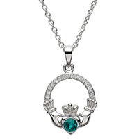 Image for Sterling Silver Claddagh Birthstone May Pendant Adorned With Swarovski Crystal