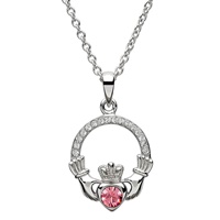 Image for Sterling Silver Claddagh Birthstone October Pendant Adorned with Swarovski Crystal