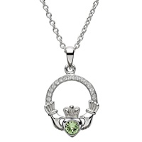 Image for Sterling Silver Claddagh Birthstone August Pendant Adorned With Swarovski Crystal