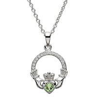 Sterling Silver Claddagh Birthstone August Pendant Adorned With Swarovski Crystal