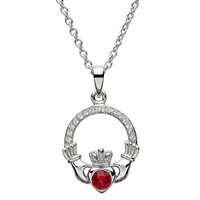 Image for Sterling Silver Claddagh Birthstone July Pendant Adorned With Swarovski Crystal