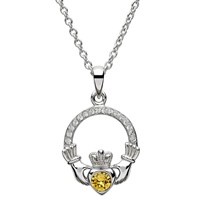 Sterling Silver Claddagh Birthstone November Pendant Adorned with Swarovski Crystals