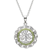 Image for Celtic Tree of Life Pendant Embellished with Swarovski Peridot Crystal - Sterling Silver
