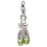 Sterling Silver Diamond Green Enamel Dancing Shoes Charm