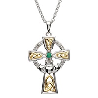 Image for Silver Celtic Trinity Cross Set with Emerald and Diamond