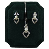 Image for 14k White Gold Trinity Pearl Heart Diamond Earrings