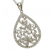 Image for Sterling Silver Irish Shamrock Cluster Pendant Set with CZ