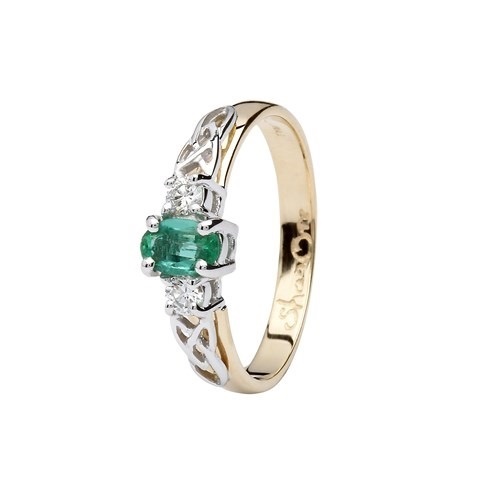 Celtic Prong Set Marquise Emerald Ring with Prong Set Diamonds (0.49cttw)  AAAA Quality