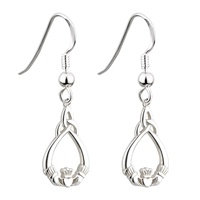 Image for Sterling Silver Claddagh Trinity Drop Earrings with Fish Hook