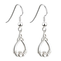 Sterling Silver Claddagh Trinity Drop Earrings with Fish Hook