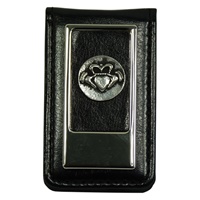 Image for Mullingar Pewter Magnetic Leather Money Clip, Claddagh
