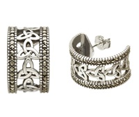 Image for Sterling Silver Marcasite Trinity Knot Half-Hoop Earrings