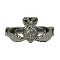 Image for Sterling Silver Claddagh Ring with CZ Cluster