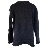 Irish Roll Neck Sweater by Rossan Knitwear Donegal- Dark Blue