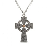 Antiqued Silver and 18K Gold Beaded Large Celtic Warrior Cross