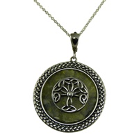 Image for Connemara Marble and Sterling Silver Tree of Life with Surrounded Rope Pendant