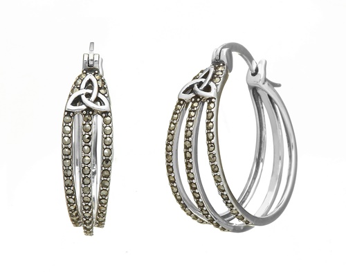 Sterling Silver Marcasite Open Circle Earrings 