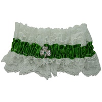 Image for White Wedding Garter with Green Shamrock and Green Ribbon