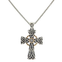 Keith Jack Sterling Silver and 10K White Sapphire Celtic Cross