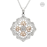 Image for Sterling Silver Irish Lace Rose Gold Shamrock SW Necklace