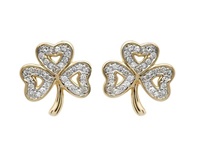 Image for 14K Yellow Gold Diamond Set Shamrock Stud Earrings