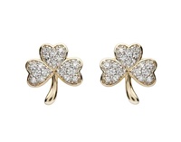 Image for 14K Yellow Gold Shamrock Stud Earrings with Diamond Set
