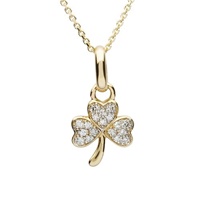 14K Yellow Gold Diamond Set Shamrock Necklace