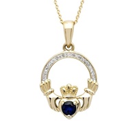 Image for 14K Yellow Gold with Sapphire and Diamond Claddagh Pendant