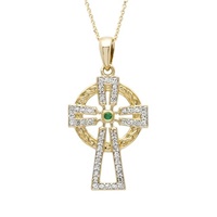 Image for 14K Yellow Gold with Emerald and Diamond Set Celtic Cross