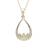 Image for 14K Yellow Gold Diamond Set Claddagh Teardrop Necklace