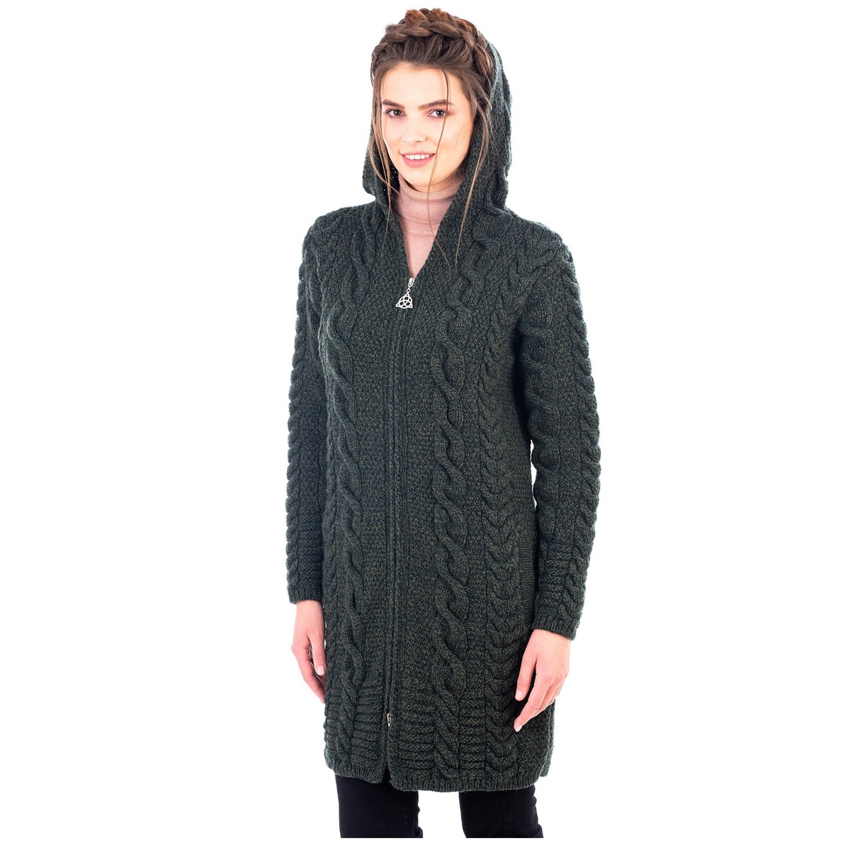 Irish Aran Cable Knit Hooded Zip 