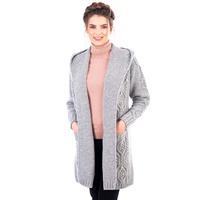 Image for Ladies Classic Fit Long Cardigan Irish Sweater with Hood, Grey