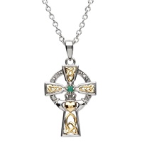 Image for Sterling Silver Celtic Trinity Cross Set with Emerald and Diamond