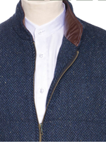 The Balbriggan Body Warmer Blue Tweed  With Leather Trim