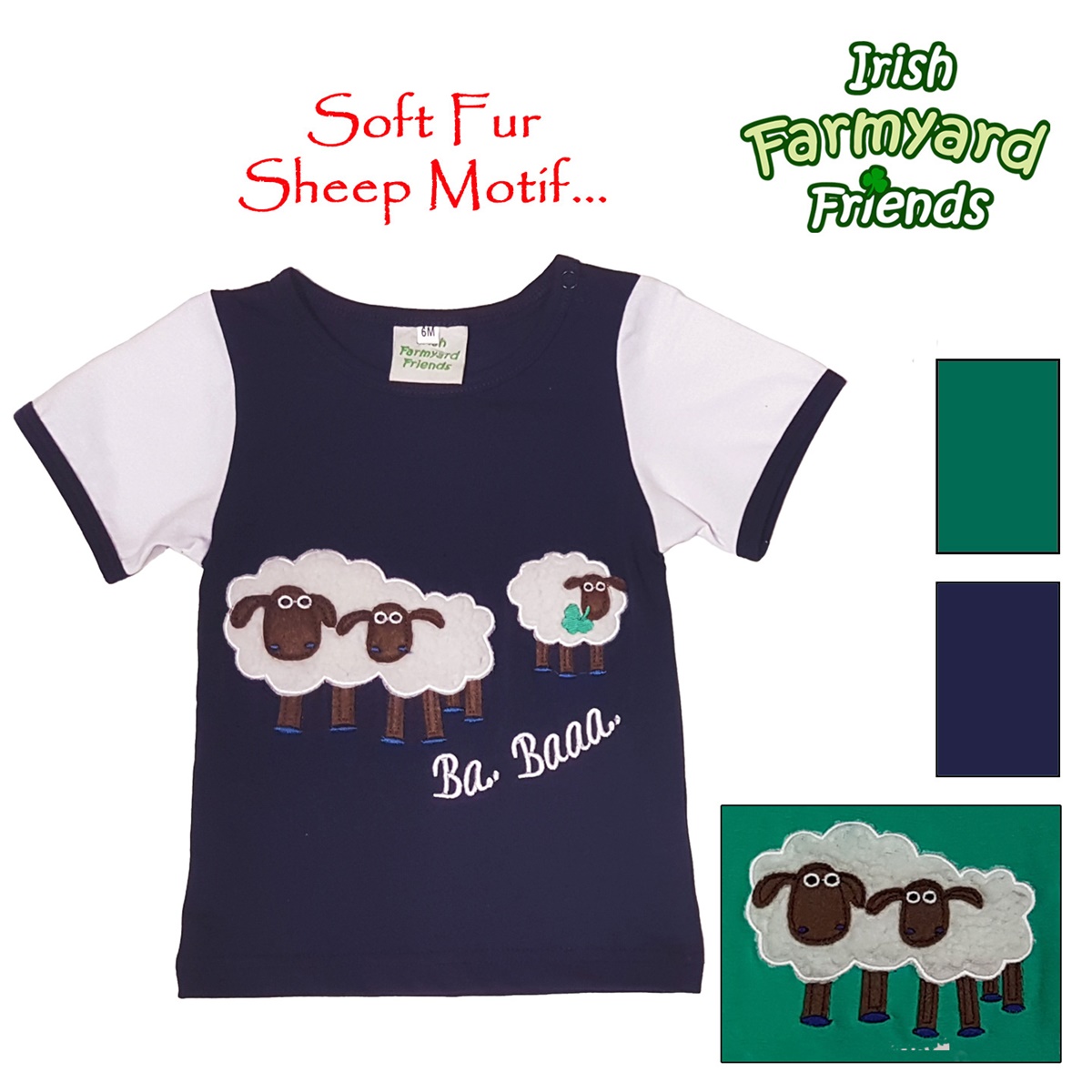 Irish Baby Boy TShirt with Soft Fur Sheep, Navy Irish Jewelry