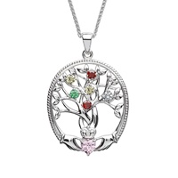 Image for Sterling Silver 6 Stone Irish Family Claddagh Tree of Life Birthstone Pendant