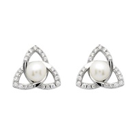 Image for Sterling Silver Trinity Knot Pearl Stud Earrings