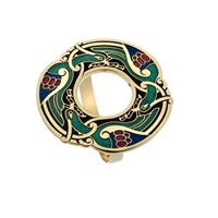 Image for Sea Gems Gold Plated Celtic Birds Round Brooch, Green