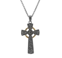 Image for Keith Jack Sterling Silver Ruthenium + 10K Gold Circle Cross Large Pendant