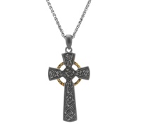 Keith Jack Sterling Silver Ruthenium + 10K Gold Circle Cross Large Pendant